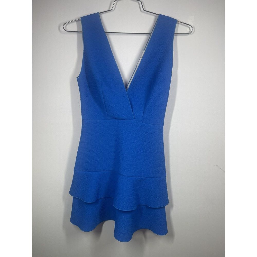 Sandro‎ Paris V Neck Fit To Flare Ruffle Dress Bright Blue Textured Size 1 NWT - Picture 9 of 16